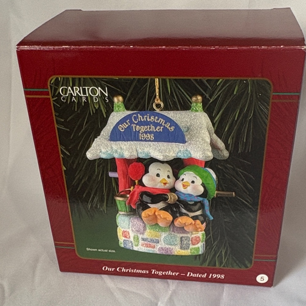 Carlton Cards Glittery Penguin Ornament with Red and Green Accents